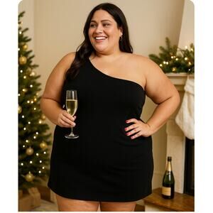 NWT Girlfriend Collective Bianca One Shoulder Black Mini Dress 5X Plus